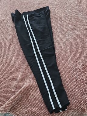 Black Track Leggings with Double White Side Stripes